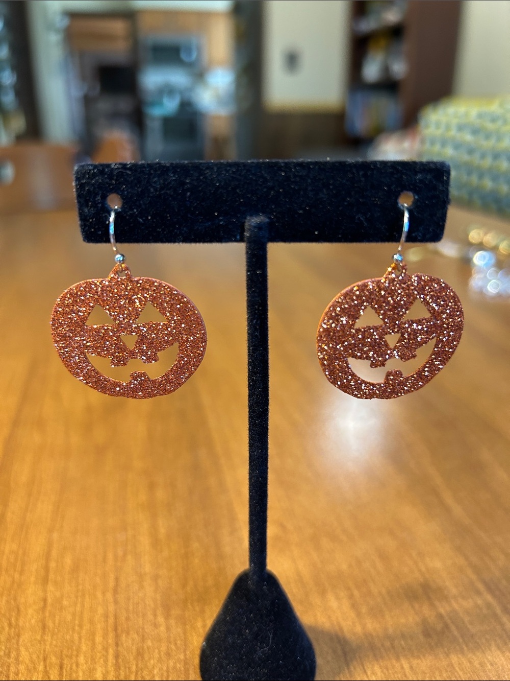 Halloween Pumpkin Glitter Drop Earrings - Orange